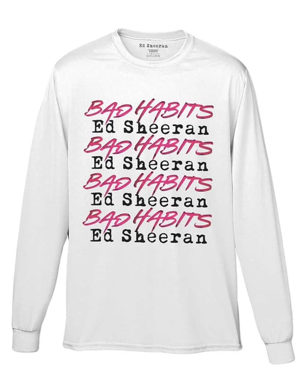 Ed Sheeran T Shirt Bad Habits Logo Official Unisex White Long Sleeve