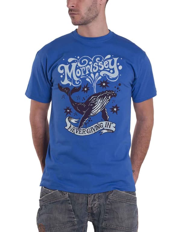 Morrissey T Shirt Never Giving In Whale Logo Official Mens Blue Blue L