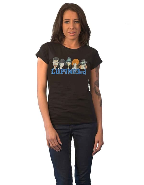 Lupin The Third T Shirt Logo and Heads Official Womens Skinny Fit Black Black XXL