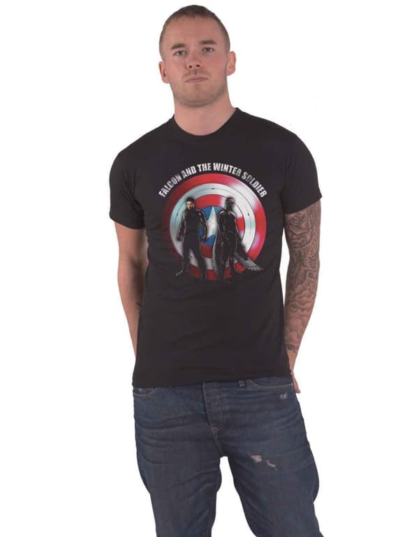Falcon & Winter Soldier T Shirt Shield Logo Official Marvel Mens Black