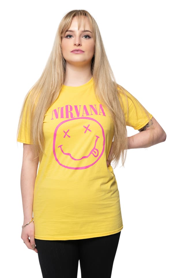 Nirvana T Shirt Pink Smile Band Logo Official Unisex Yellow Yellow XXL