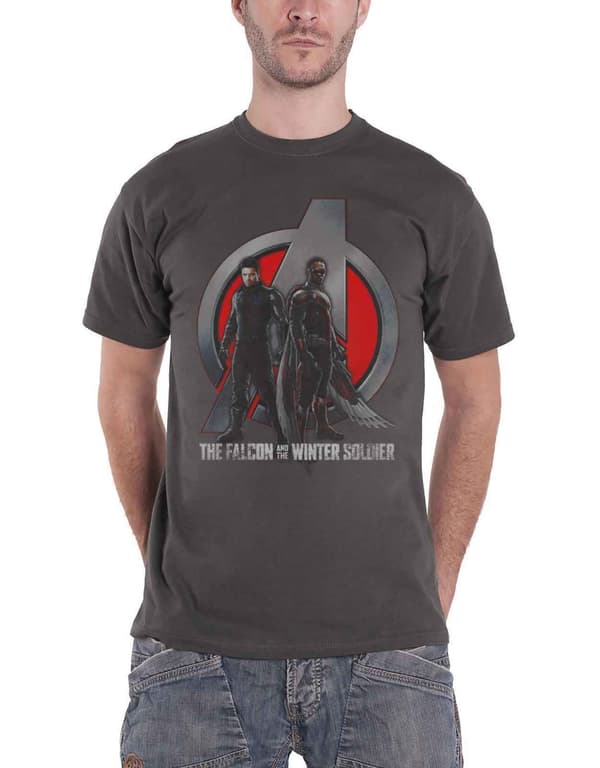 Falcon & Winter Soldier T Shirt A Logo Official Mens Marvel Comics Charcoal Grey Charcoal L