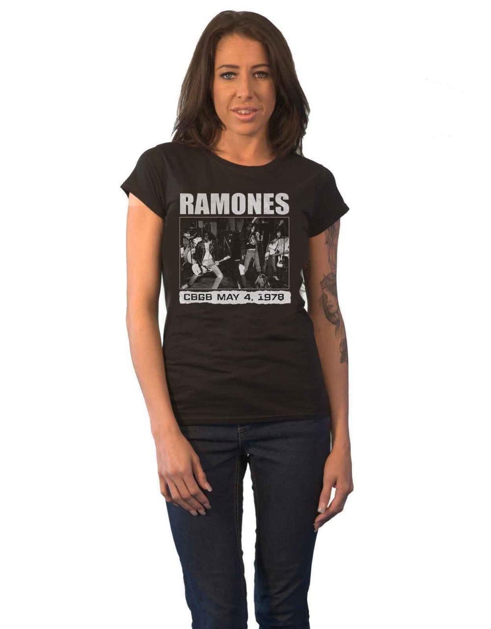 Ramones T Shirt CBGB 1978 Band Logo Official Womens Skinny Fit Black