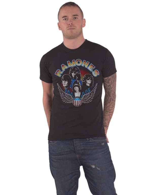 Ramones T Shirt Vintage Wings Photo Band Logo Official Mens Black XL