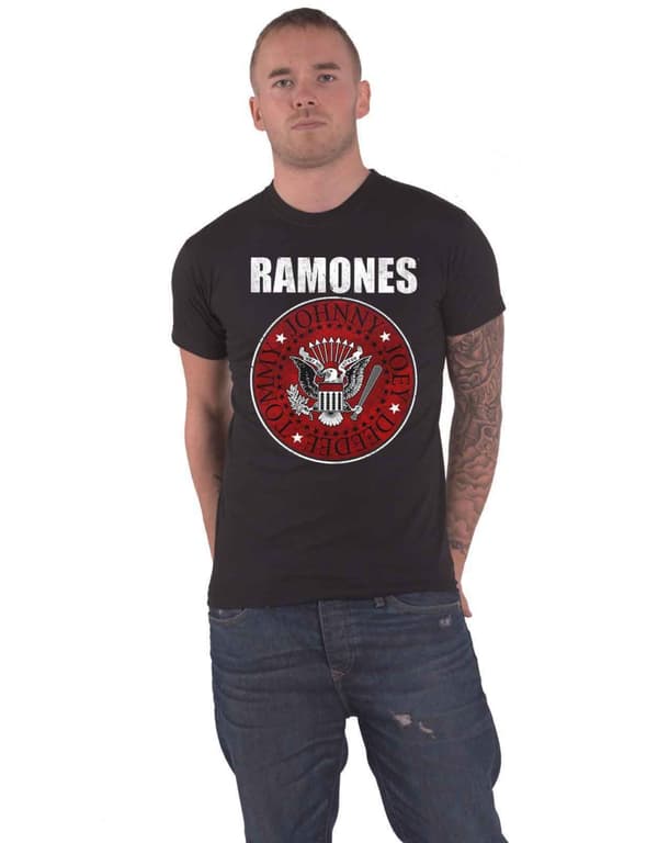 Ramones T Shirt Red Fill Seal Band Logo Official Mens Black Black M
