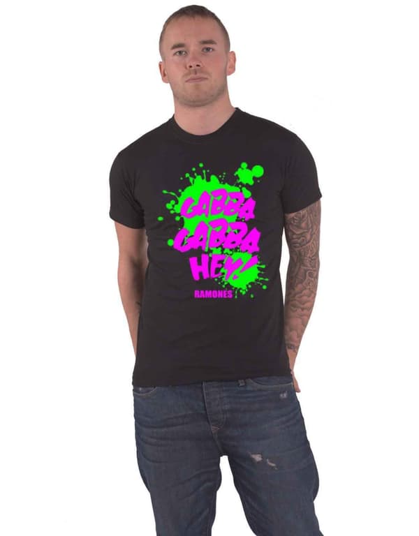 Ramones T Shirt Gabba Gabba Hey Splatter Band Logo Official Mens Black Black XL