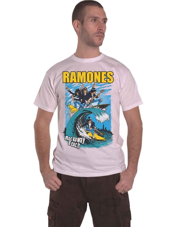 Ramones T Shirt Rockaway Beach Band Logo Official Mens White S