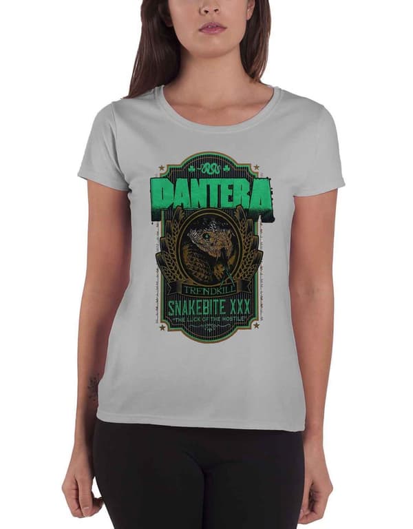Pantera T Shirt Snakebite XXX Label Official Womens Skinny Fit Heather Grey Heather Grey XXL