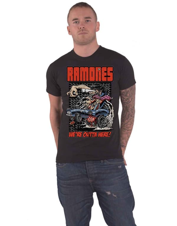 Ramones T Shirt Were Outta Here Band Logo Official Mens Black XL
