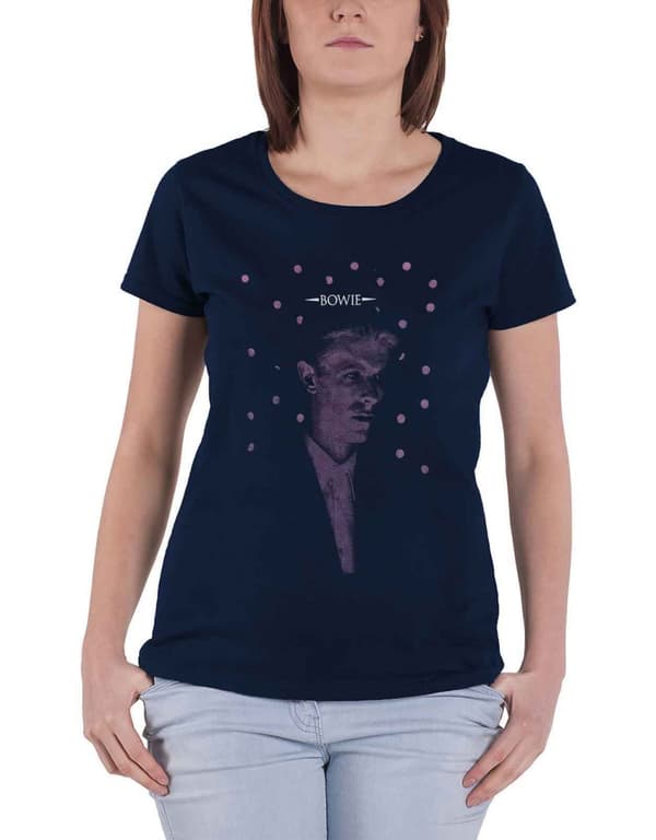 David Bowie T Shirt Dots Logo Official Womens Skinny Fit Navy Blue