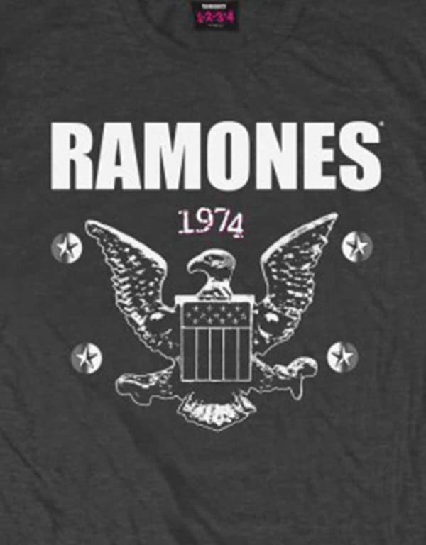 Ramones T Shirt 1974 Eagle Band Logo Official Mens Charcoal Grey