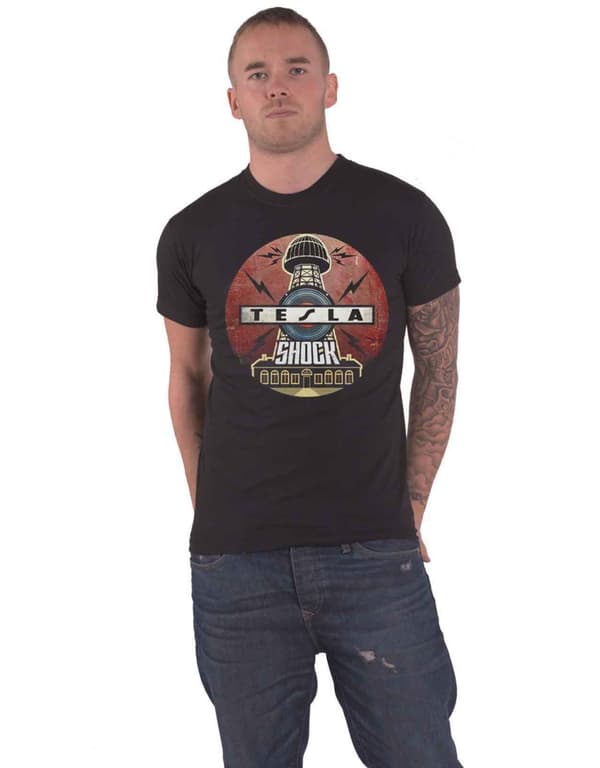 Tesla T Shirt Shock Band Logo Official Mens Black