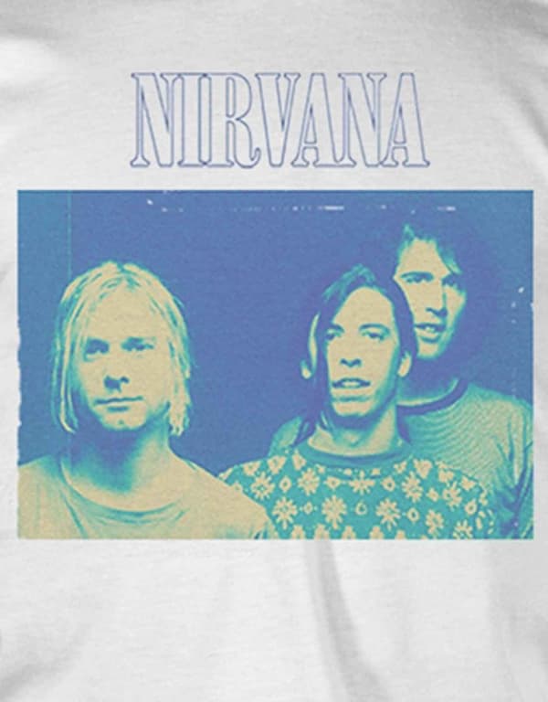 Nirvana T Shirt Eroded Band Shot Logo Official Mens White