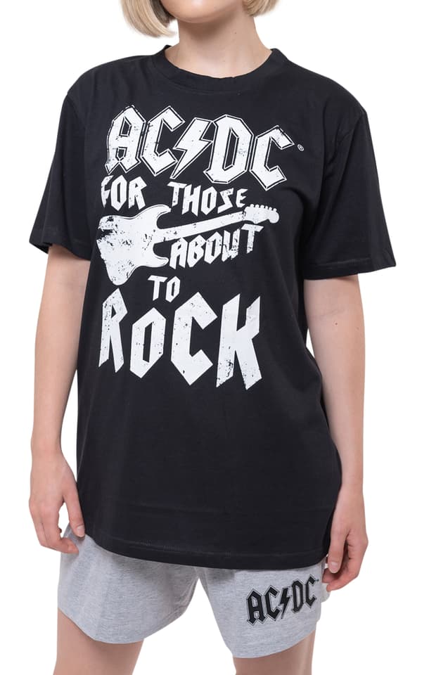 AC/DC Pyjamas For Those About To Rock Guitar Band Logo Official Black Unisex