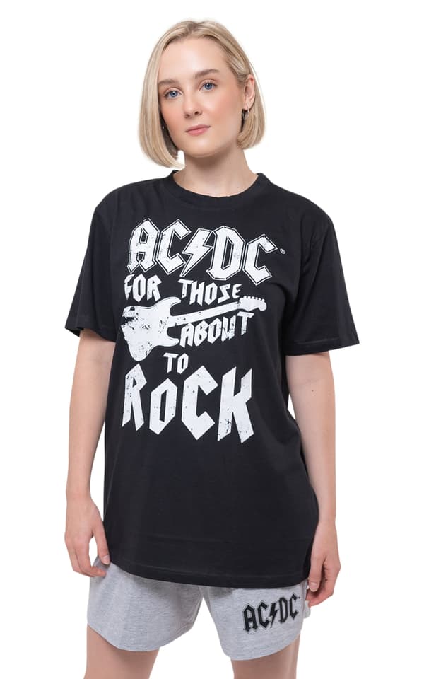 AC/DC Pyjamas For Those About To Rock Guitar Band Logo Official Black Unisex Black L