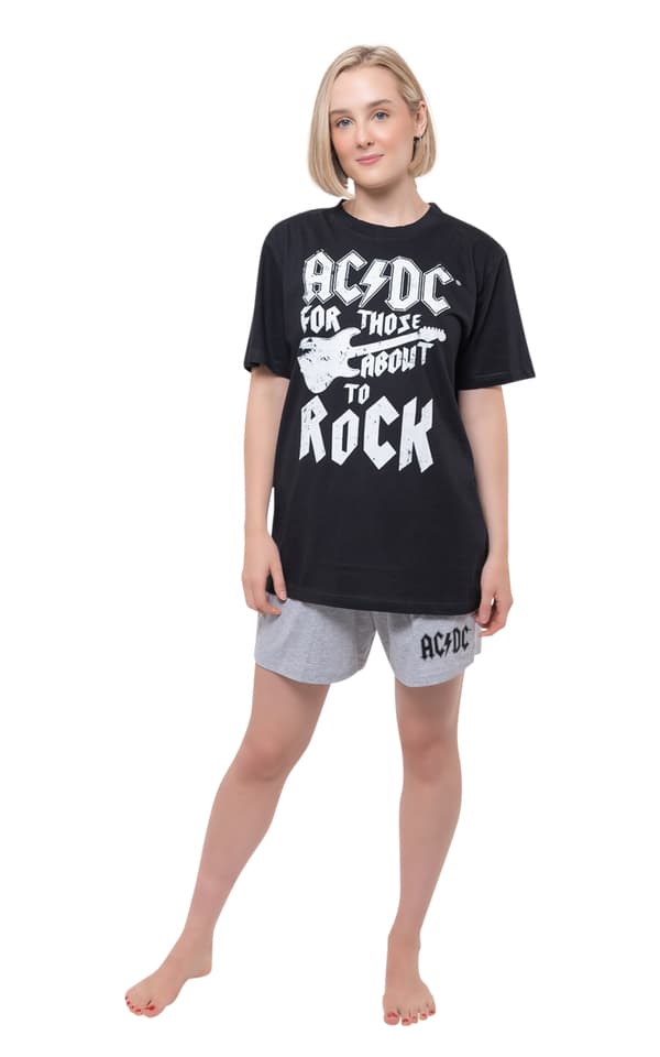 AC/DC Pyjamas For Those About To Rock Guitar Band Logo Official Black Unisex