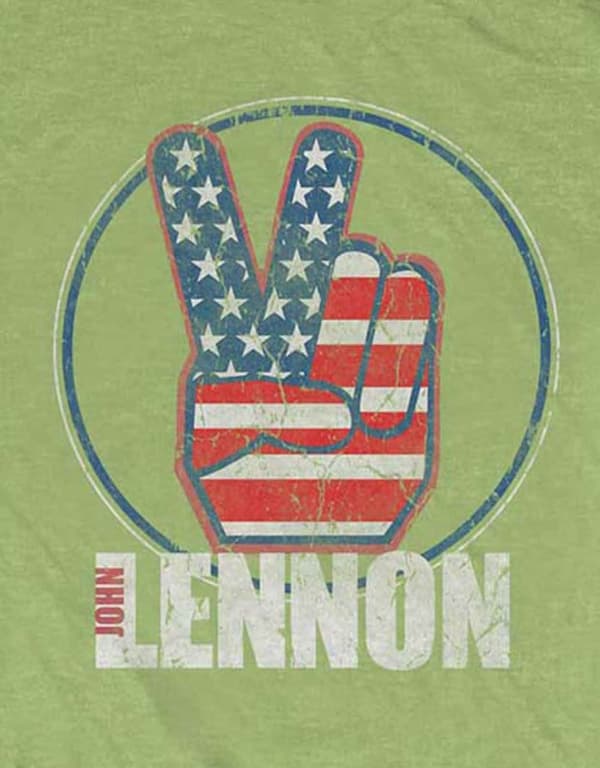 John Lennon T Shirt Peace Fingers US Flag Official Womens Skinny Fit Kiwi Green