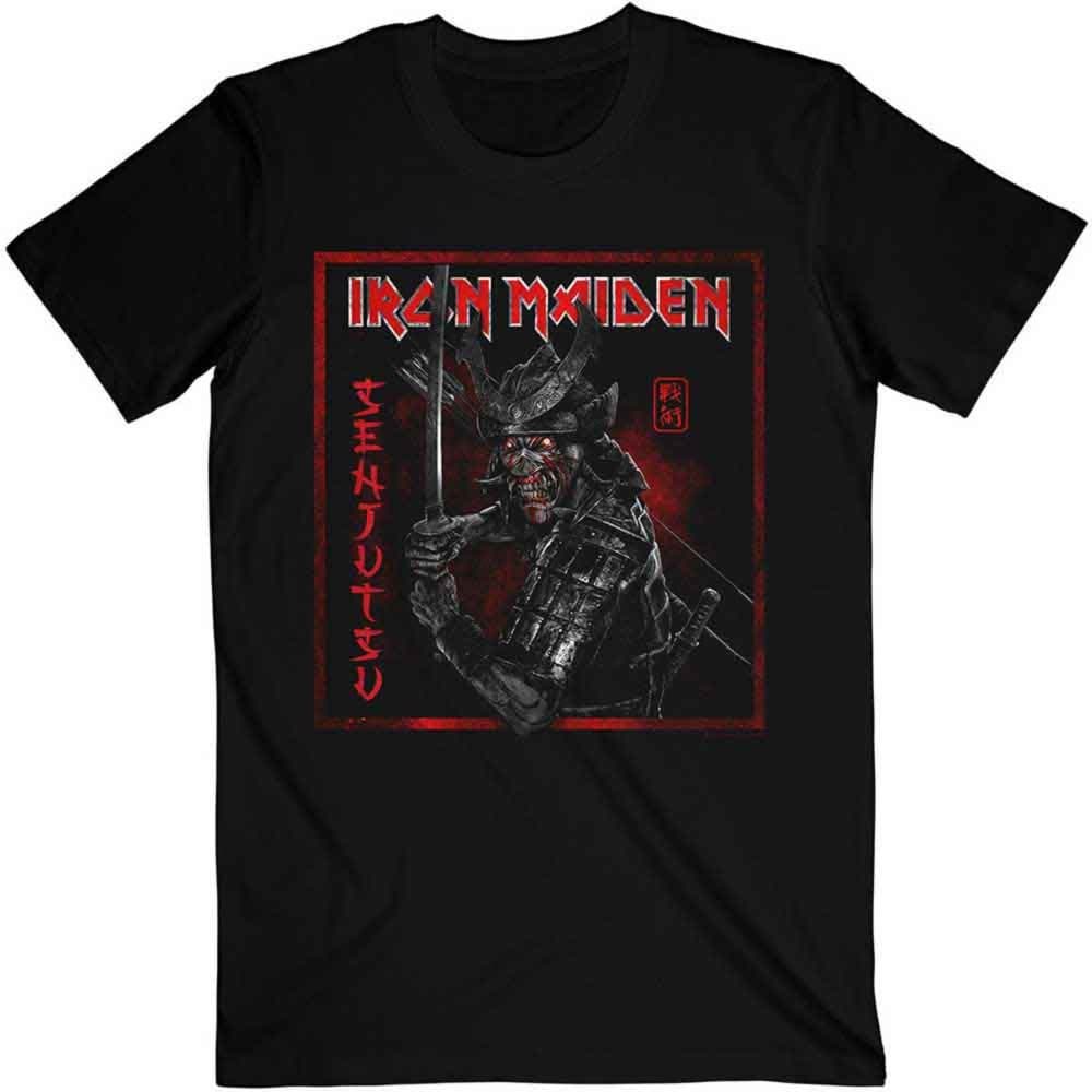 Iron Maiden T Shirt Senjutsu Cover Distressed Red Official Mens Black
