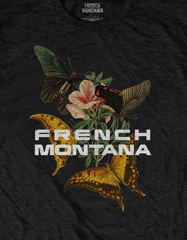 French Montana T Shirt Butterfly Logo Official Mens Black