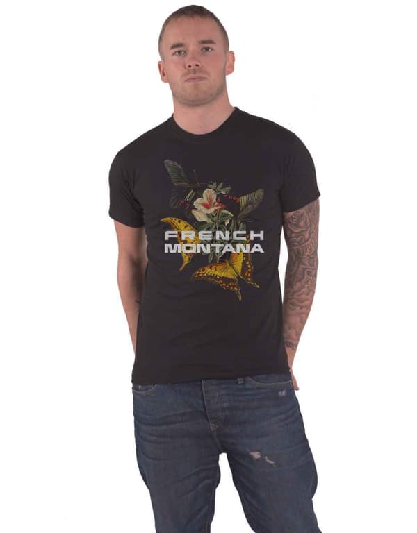 French Montana T Shirt Butterfly Logo Official Mens Black