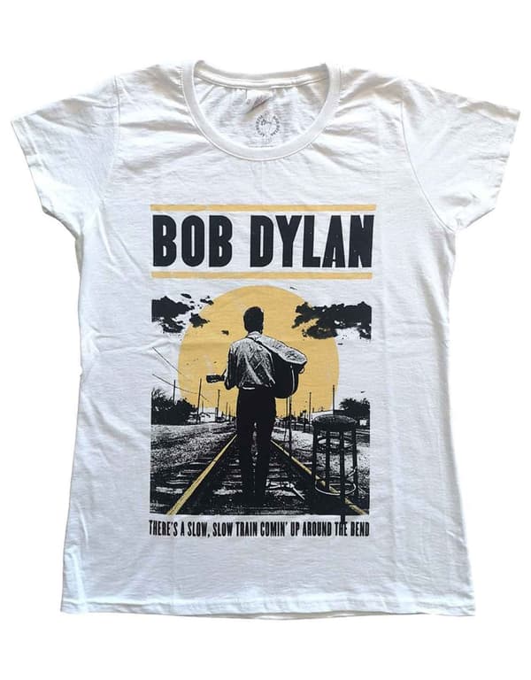 Bob Dylan T Shirt Slow Train Coming Logo Official Womens Skinny Fit White