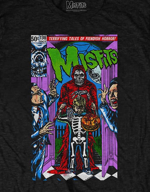 Misfits T Shirt Trick or Treat Comic Cover Band Logo Official Mens Black