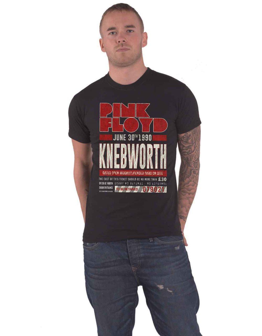 Pink Floyd T Shirt Knebworth 1990 Ticket Red Band Logo Official Black
