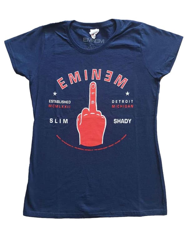 Eminem T Shirt Detroit Finger Logo Official Womens Skinny Fit Navy Blue Navy XS