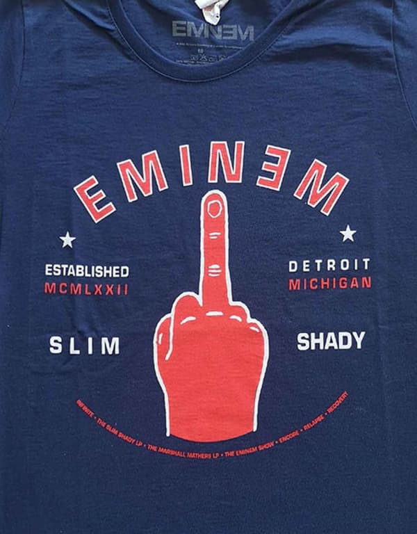Eminem T Shirt Detroit Finger Logo Official Womens Skinny Fit Navy Blue