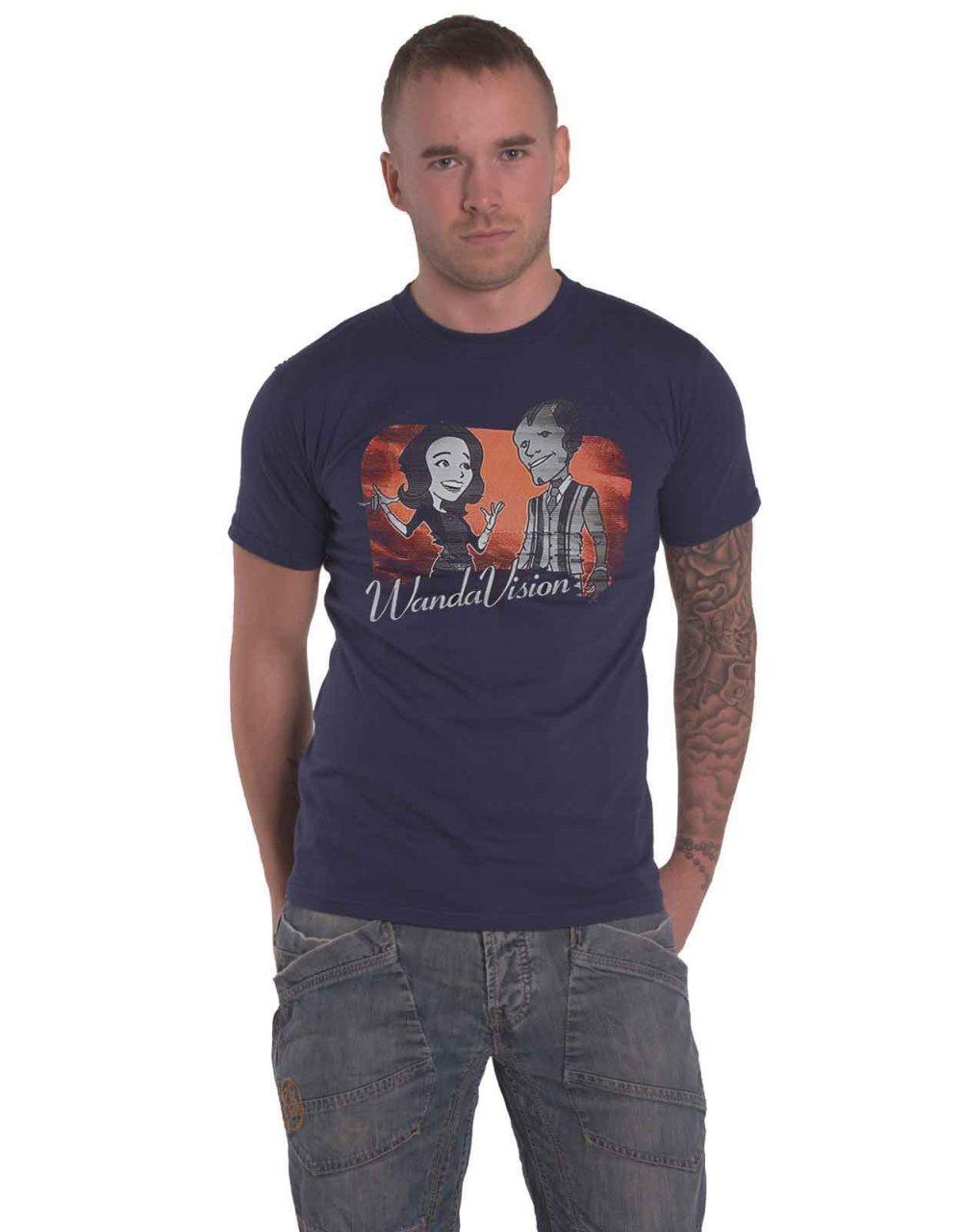 WandaVision T Shirt Red Logo Cartoon Official Marvel Comics Mens Navy Blue