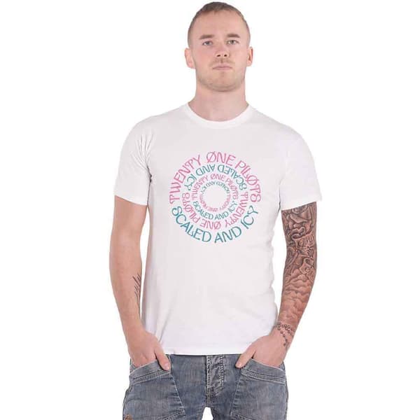 Twenty one Pilots T Shirt Scaled and Icy Circular Band Logo Official Mens White