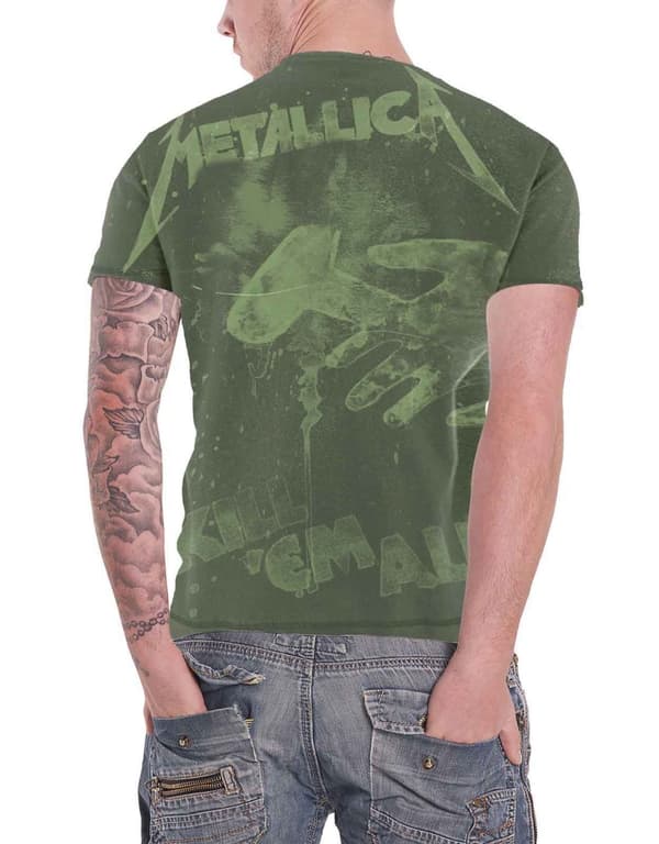 Metallica T Shirt Kill Em All Band Logo all over print Official Mens Green