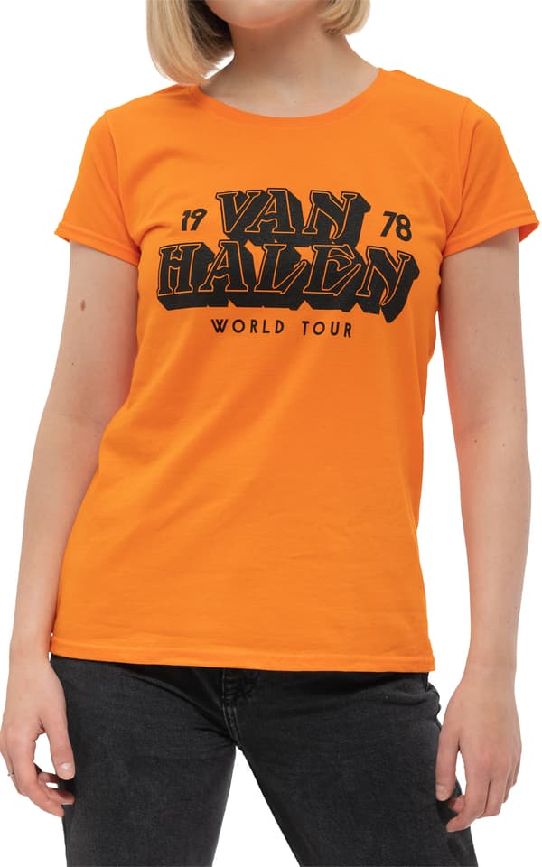 Van Halen T Shirt World Tour 78 Band Logo Official Womens Skinny Fit Orange