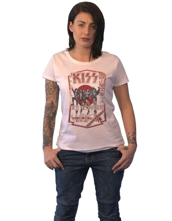 KISS T Shirt Destroyer Tour 78 Band Logo Official Womens Skinny Fit White White XS