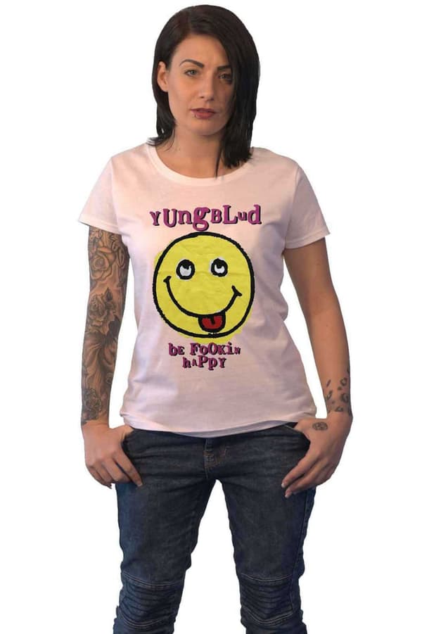 Yungblud T Shirt Raver Smile Logo Official Womens Skinny Fit White
