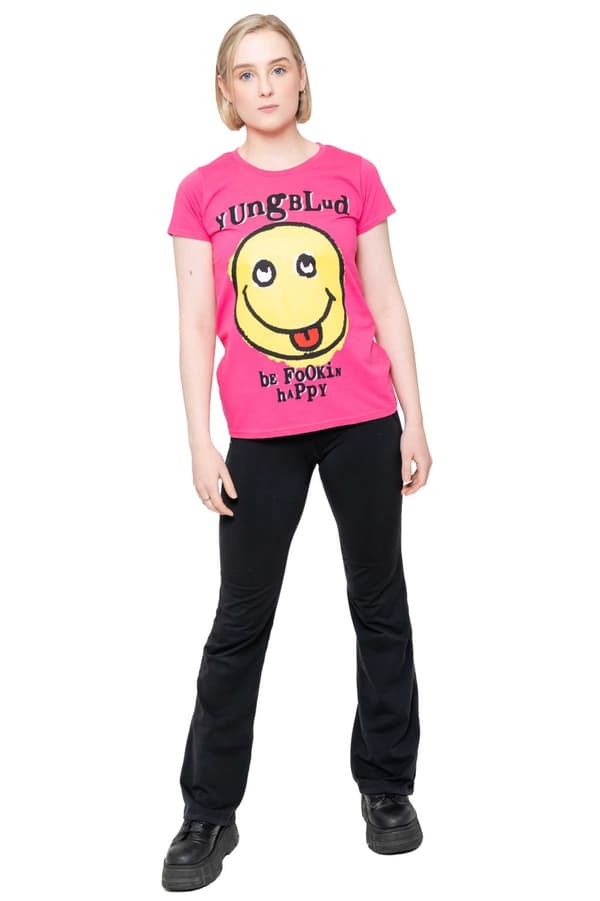 Yungblud T Shirt Raver Smile Logo Official Womens Skinny Fit Pink