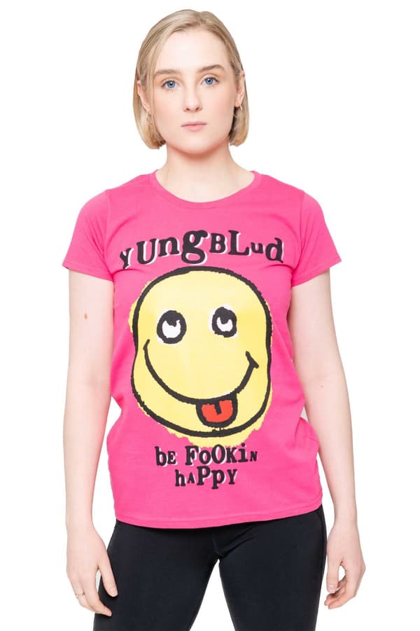 Yungblud T Shirt Raver Smile Logo Official Womens Skinny Fit Pink