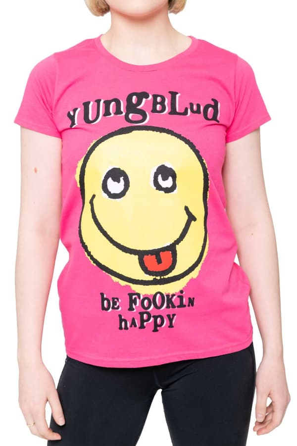 Yungblud T Shirt Raver Smile Logo Official Womens Skinny Fit Pink