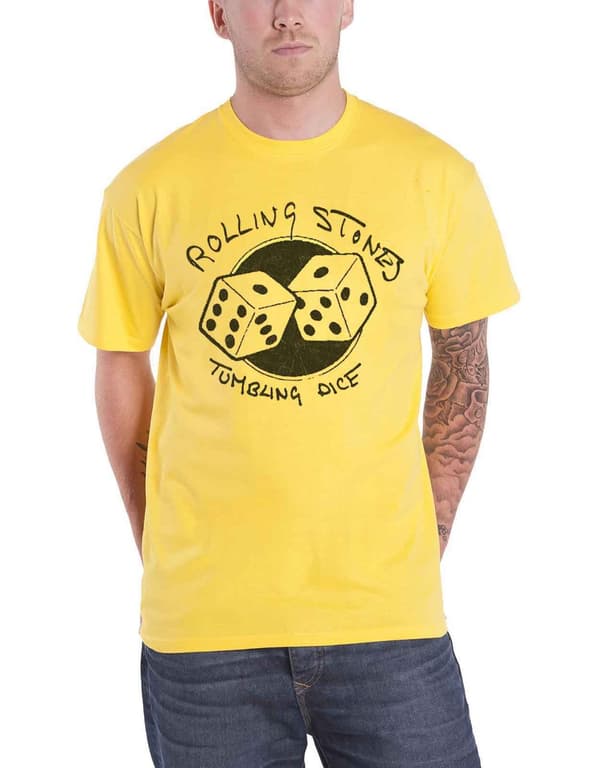 The Rolling Stones T Shirt Tumbling Dice Band Logo Official Yellow