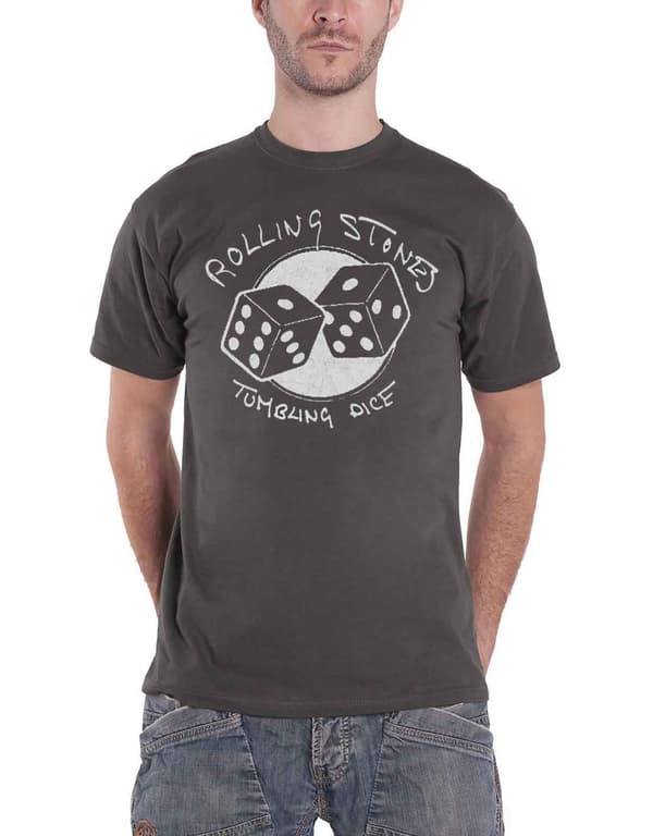 The Rolling Stones T Shirt Tumbling Dice Band Logo Official Charcoal Grey Charcoal S