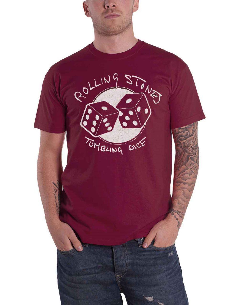 The Rolling Stones T Shirt Tumbling Dice Band Logo Official Maroon Red