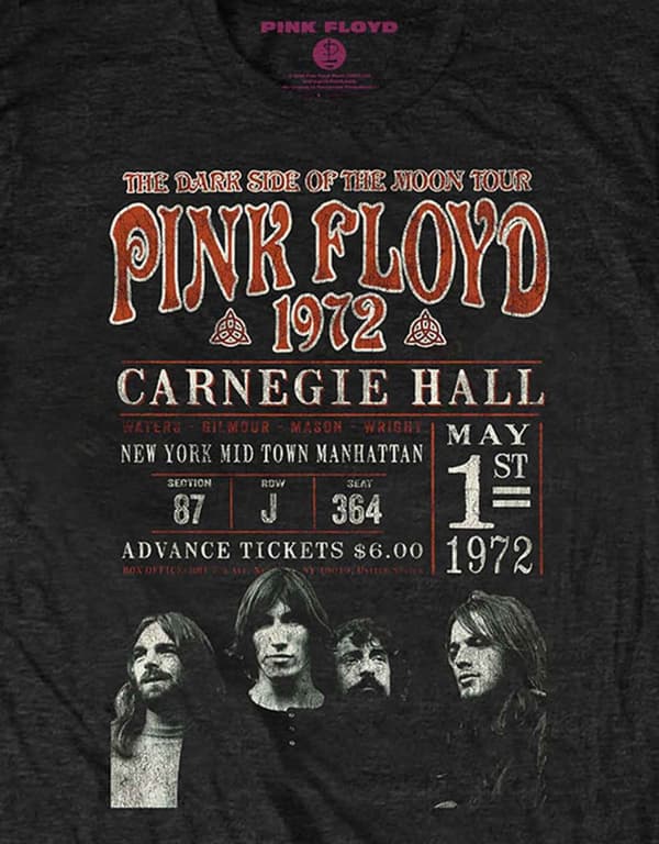 Pink Floyd T Shirt Carnegie Hall 72 Band Logo Official Mens Black