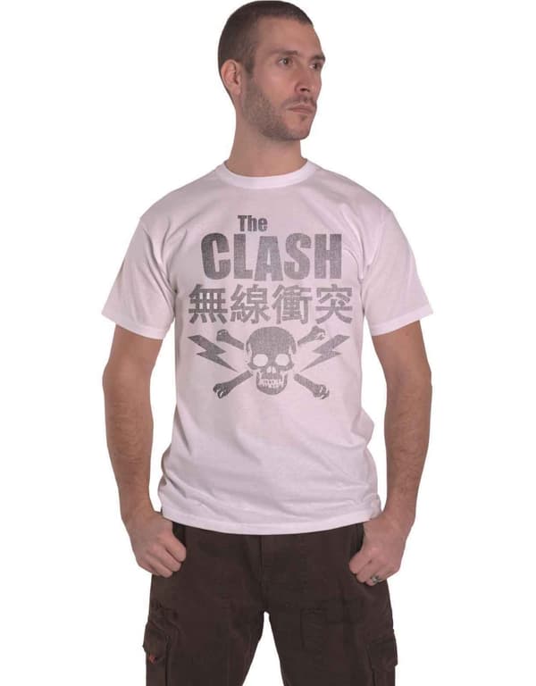 The Clash T Shirt Skull and Crossbones Band Logo Official Mens White White XL