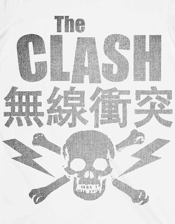 The Clash T Shirt Skull and Crossbones Band Logo Official Mens White