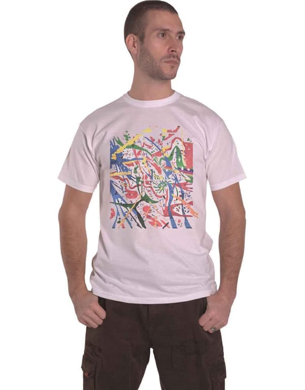 Pink Floyd T Shirt Pollock Prism Band Logo Official Mens White White S