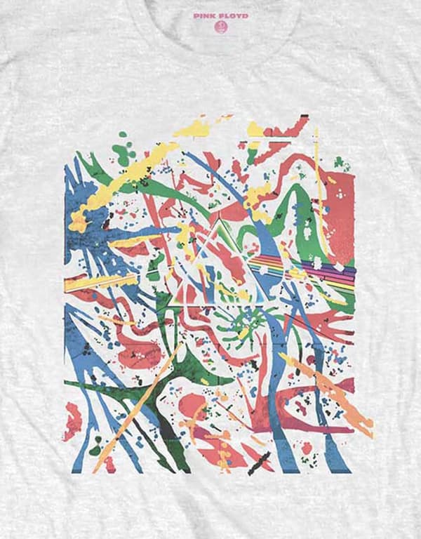 Pink Floyd T Shirt Pollock Prism Band Logo Official Mens White
