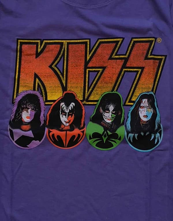 KISS T Shirt Band Logo Faces and Icons Official Womens Skinny Fit Purple