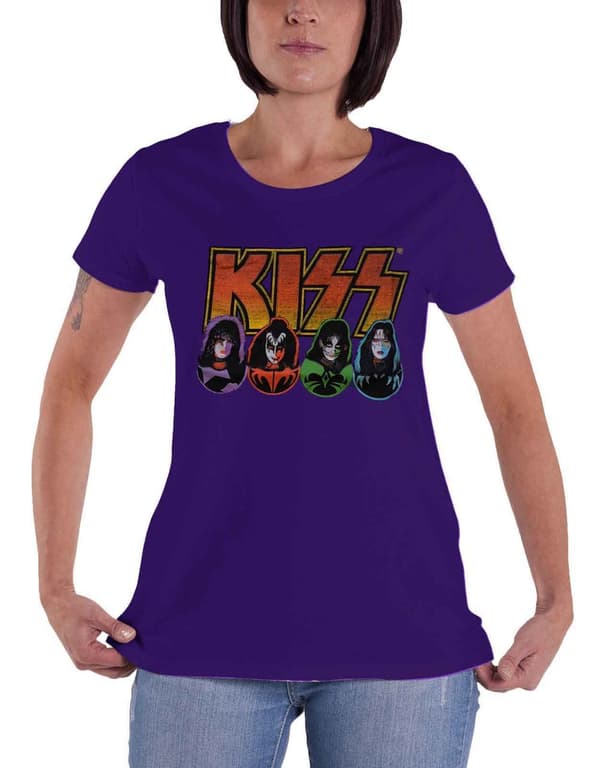 KISS T Shirt Band Logo Faces and Icons Official Womens Skinny Fit Purple
