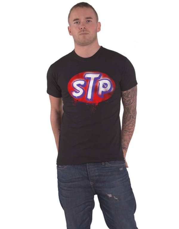 Stone Temple Pilots T Shirt Red Band Logo distressed print Official Mens Black