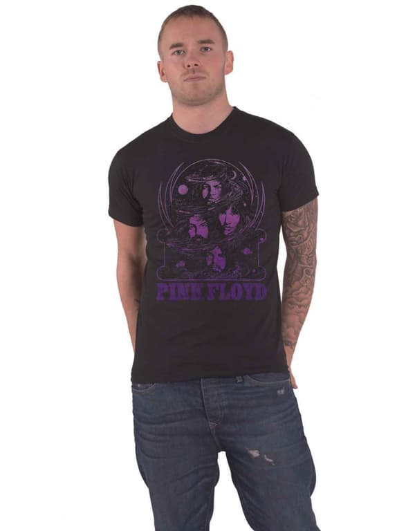 Pink Floyd T Shirt Purple Swirl Band Logo Official Mens Black Black L